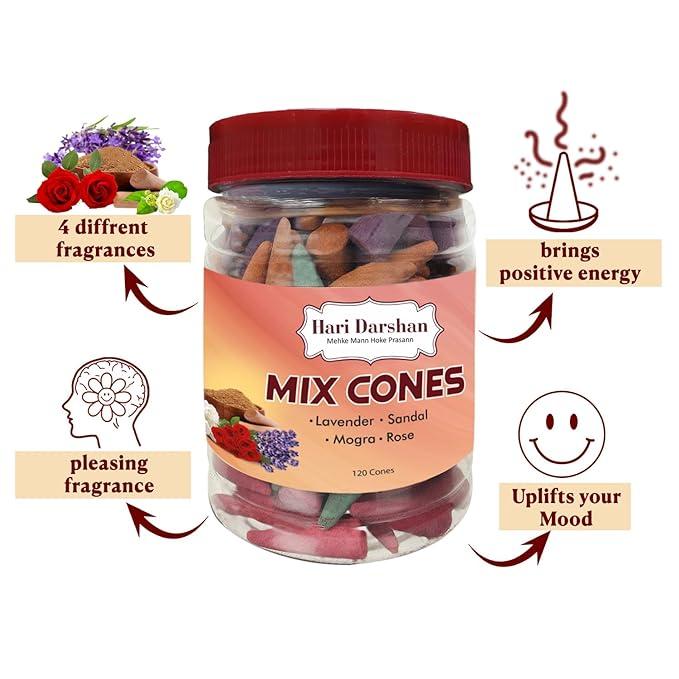 Hari Darshan Dry Dhoop Cones Mix - Variant Lavender, Rose, Sandal, Mogra